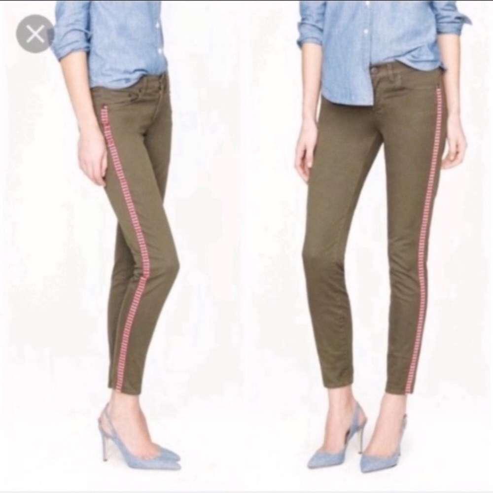 J. Crew Size 25 Green Toothpick Jean Side Stripe Skinny Jean In Tux Stripe‎
